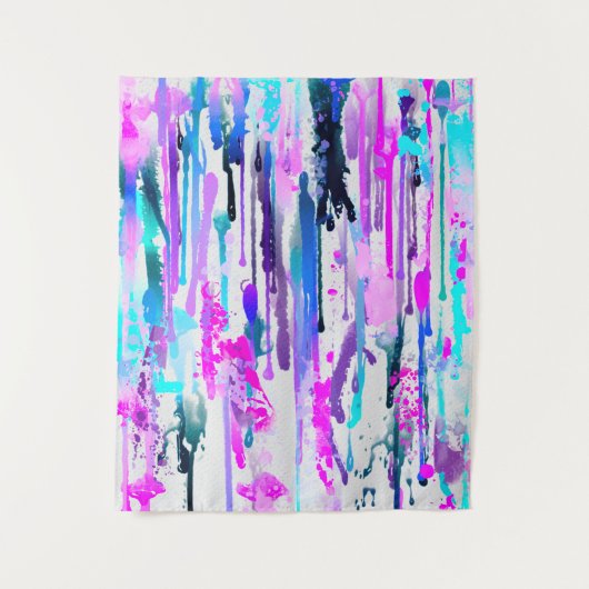 Abstracte Waterverf Streven blauw Turquoise Roze Wandkleed (Voorkant)