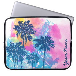 Abstracte Waterverf Sunset Palmbomen gepersonalise Laptop Sleeve