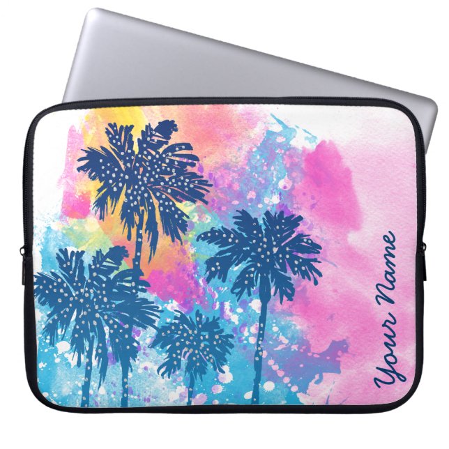 Abstracte Waterverf Sunset Palmbomen gepersonalise Laptop Sleeve (Voorkant)