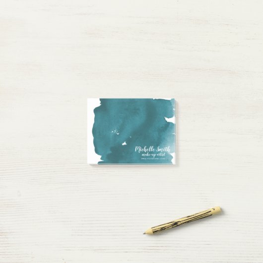 Abstracte waterverf teal kleur spat borstelstreek post-it® notes (Op bureau)