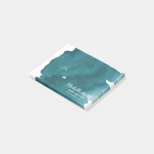 Abstracte waterverf teal kleur spat borstelstreek post-it® notes (Schuin)