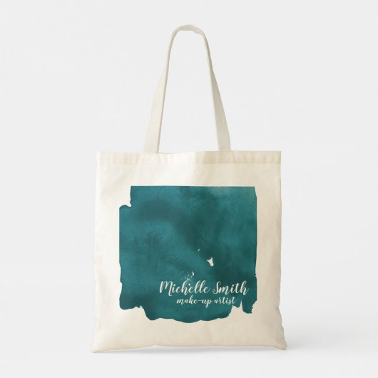 Abstracte waterverf teal kleur spat borstelstreek tote bag (Achterkant)