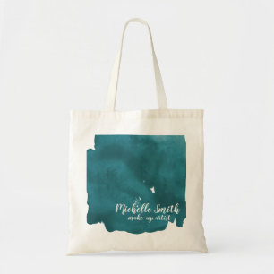 Abstracte waterverf teal kleur spat borstelstreek tote bag