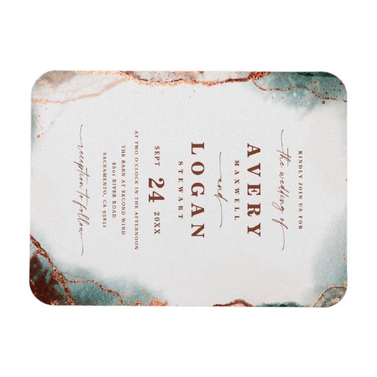 Abstracte Waterverf Terra Cotta Wedding Invitation Magneet (Horizontaal)