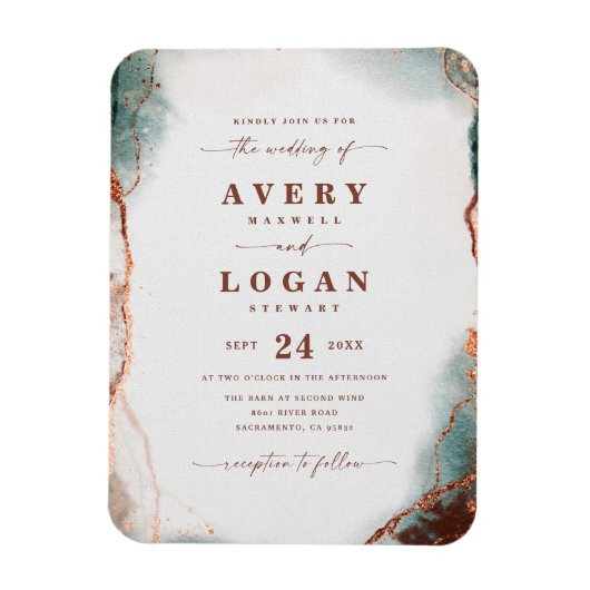 Abstracte Waterverf Terra Cotta Wedding Invitation Magneet (Verticaal)