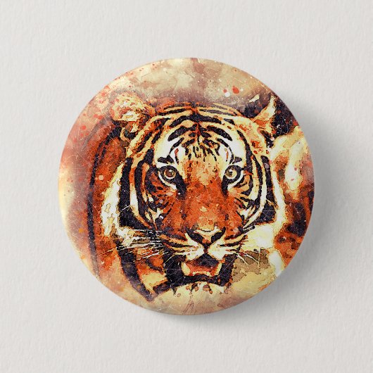 Abstracte Waterverf Tijger Dierenrechten Knopspeld Ronde Button 5,7 Cm (Voorkant)