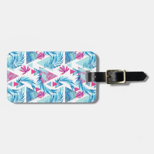 Abstracte Waterverf Tropisch lefpatroon Bagagelabel (Voorkant horizontaal)