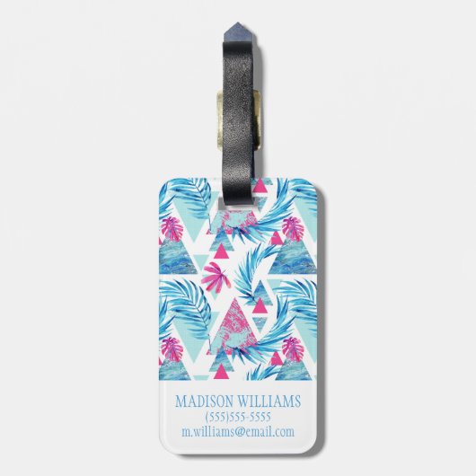 Abstracte Waterverf Tropisch lefpatroon Bagagelabel (Achterkant verticaal)