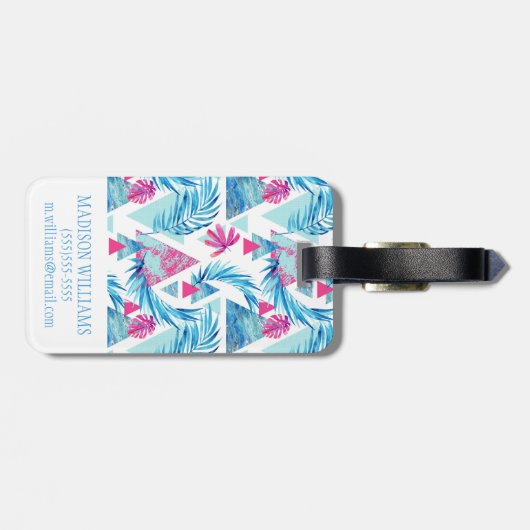Abstracte Waterverf Tropisch lefpatroon Bagagelabel (Achterkant horizontaal)