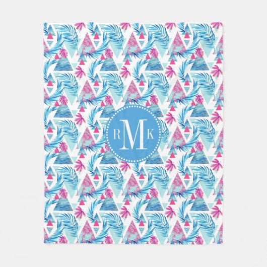 Abstracte Waterverf Tropisch lefpatroon Fleece Deken (Voorkant)