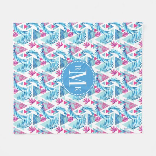 Abstracte Waterverf Tropisch lefpatroon Fleece Deken (Voorkant (Horizontaal))