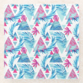 Abstracte Waterverf Tropisch lefpatroon Glazen Onderzetter (Voorkant)