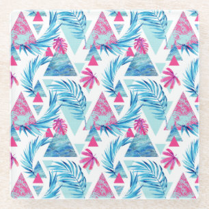 Abstracte Waterverf Tropisch lefpatroon Glazen Onderzetter