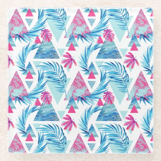 Abstracte Waterverf Tropisch lefpatroon Glazen Onderzetter (Voorkant)