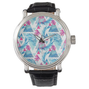 Abstracte Waterverf Tropisch lefpatroon Horloge