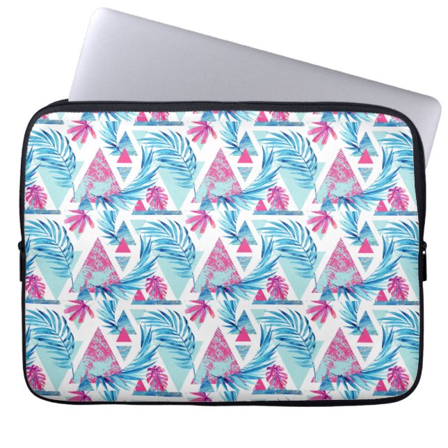 Abstracte Waterverf Tropisch lefpatroon Laptop Sleeve (Voorkant)