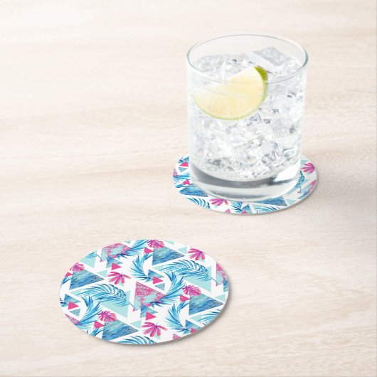 Abstracte Waterverf Tropisch lefpatroon Ronde Kartonnen Onderzetter (Insitu)