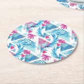 Abstracte Waterverf Tropisch lefpatroon Ronde Kartonnen Onderzetter (Gebogen)