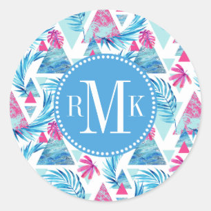 Abstracte Waterverf Tropisch lefpatroon Ronde Sticker