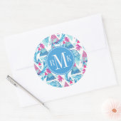 Abstracte Waterverf Tropisch lefpatroon Ronde Sticker (Envelop)