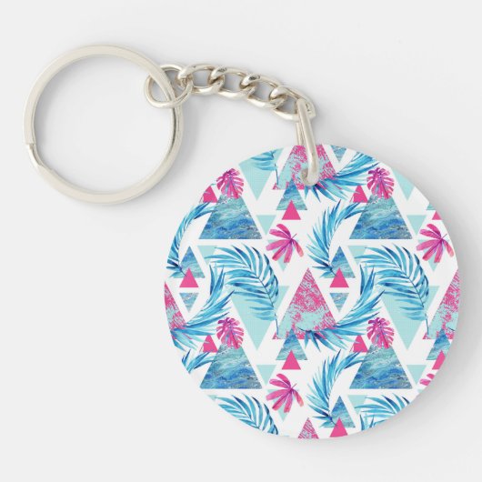 Abstracte Waterverf Tropisch lefpatroon Sleutelhanger (Voorkant)