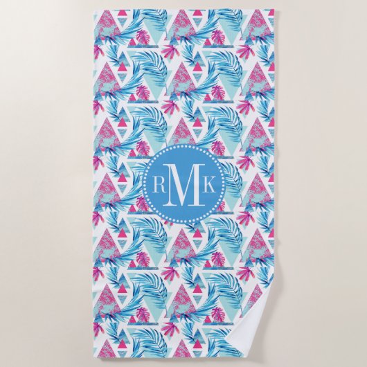 Abstracte Waterverf Tropisch lefpatroon Strandlaken (Voorkant)