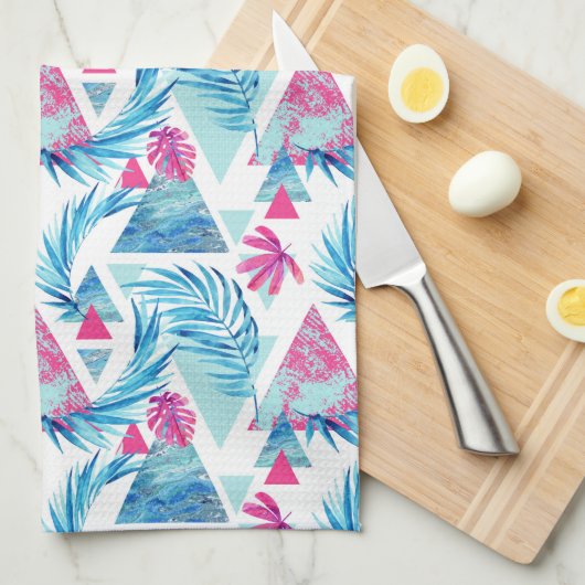 Abstracte Waterverf Tropisch lefpatroon Theedoek (Quarter Fold)