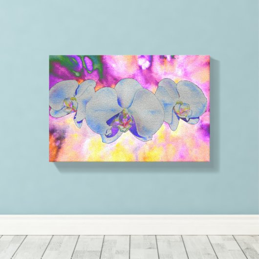 Abstracte waterverf tropische bloemenorchideeën canvas afdruk (Insitu (Houten vloer))