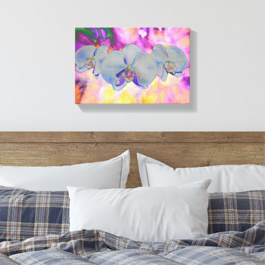 Abstracte waterverf tropische bloemenorchideeën canvas afdruk (Insitu (Slaapkamer))