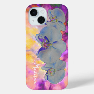 Abstracte waterverf tropische bloemenorchideeën iPhone 15 case