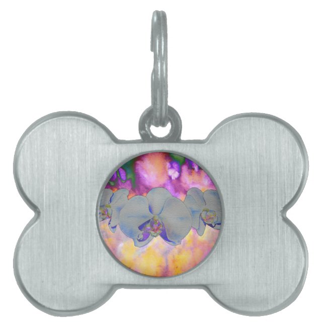 Abstracte waterverf tropische bloemenorchideeën huisdieren naamplaatje (voorkant)