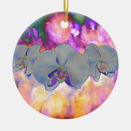 Abstracte waterverf tropische bloemenorchideeën keramisch ornament (Voorkant)