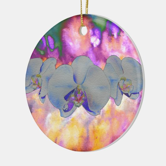 Abstracte waterverf tropische bloemenorchideeën keramisch ornament (Links)