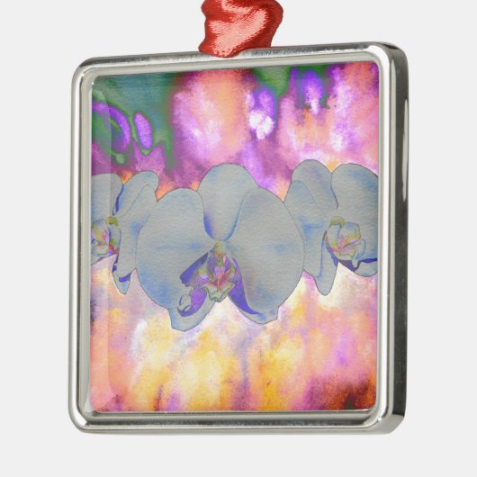 Abstracte waterverf tropische bloemenorchideeën metalen ornament (Links)