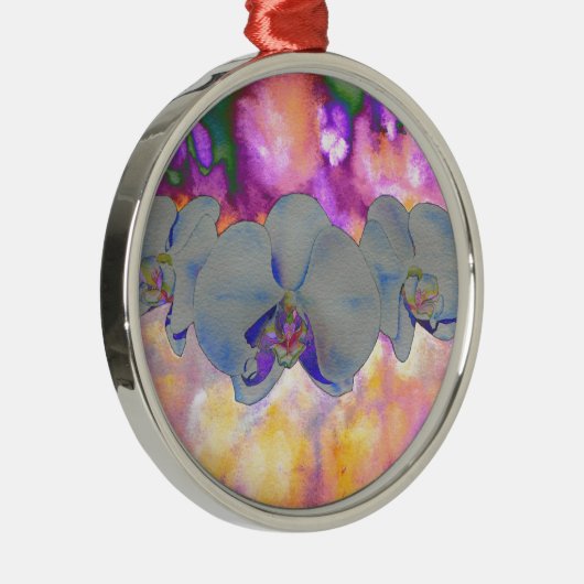 Abstracte waterverf tropische bloemenorchideeën metalen ornament (Rechts)