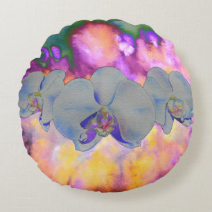 Abstracte waterverf tropische bloemenorchideeën rond kussen