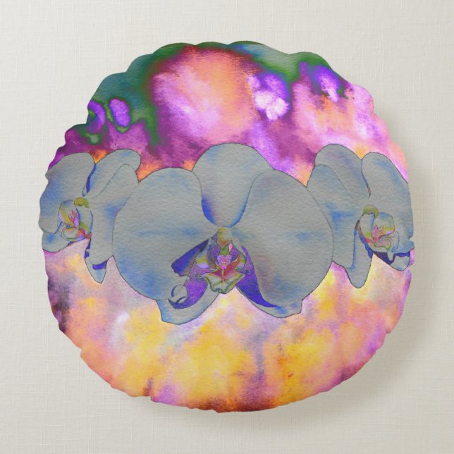 Abstracte waterverf tropische bloemenorchideeën rond kussen (Voorkant)