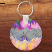 Abstracte waterverf tropische bloemenorchideeën sleutelhanger (Voorkant)