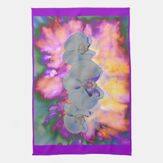 Abstracte waterverf tropische bloemenorchideeën theedoek (Verticaal)