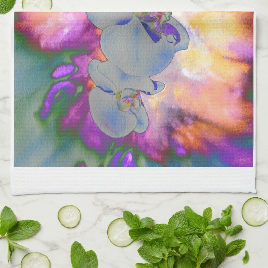 Abstracte waterverf tropische bloemenorchideeën theedoek (Gevouwen)