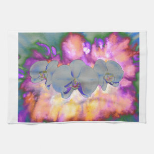 Abstracte waterverf tropische bloemenorchideeën theedoek