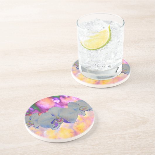 Abstracte waterverf tropische bloemenorchideeën zandsteen onderzetter (Zijkant)