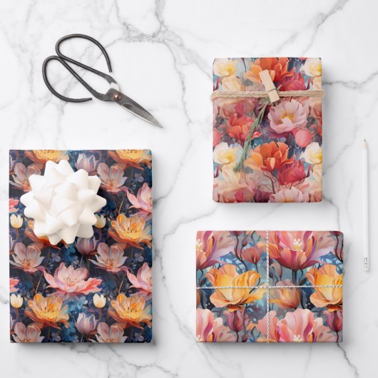 Abstracte Waterverf Tulpen Tekening Inpakpapier Vel (Voorkant)