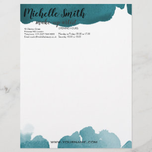 Abstracte waterverf turquoise kleur spatpenseelstr briefhoofd