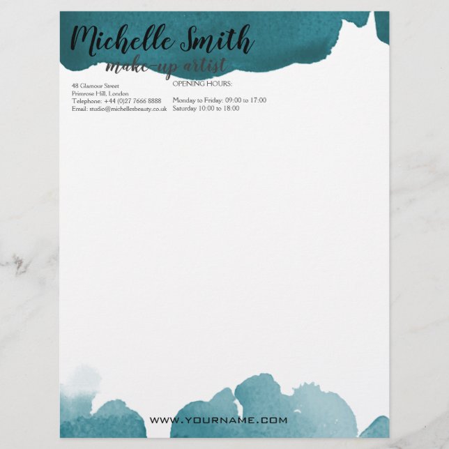 Abstracte waterverf turquoise kleur spatpenseelstr briefhoofd (Voorkant)