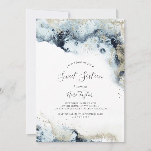 Abstracte Waterverf van de marine Sweet Sixteen Bi Kaart (Voorkant)