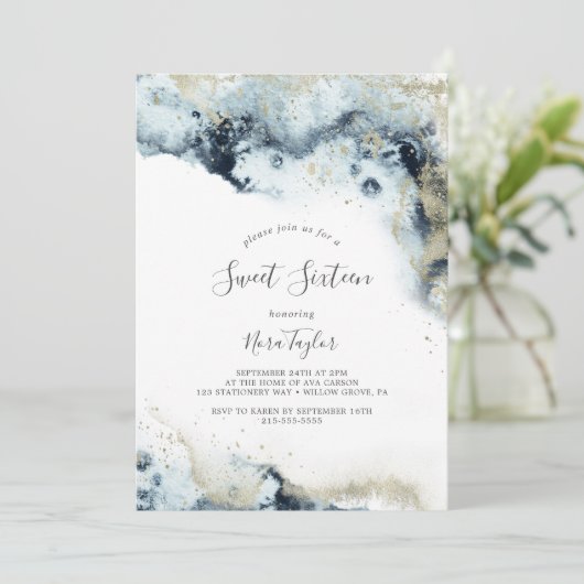 Abstracte Waterverf van de marine Sweet Sixteen Bi Kaart (Staand voorkant)