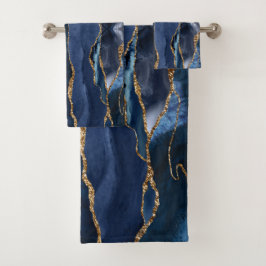 Abstracte Waterverf van de Navy Blue Agate Bad Handdoek