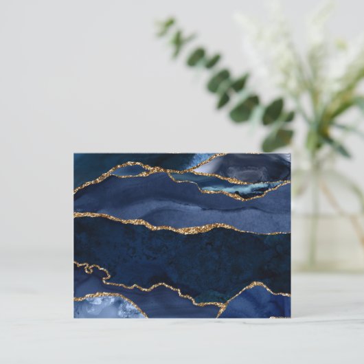 Abstracte Waterverf van de Navy Blue Agate Briefkaart (Staand voorkant)