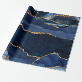 Abstracte Waterverf van de Navy Blue Agate Cadeaupapier